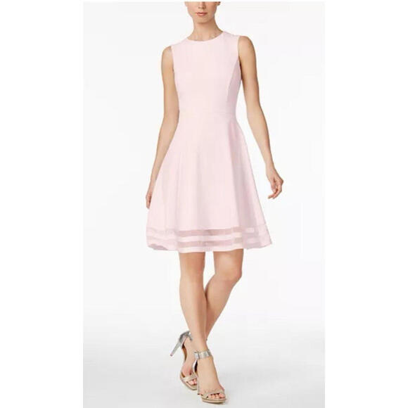 Calvin Klein Dresses & Skirts - Calvin Klein Size 2 Illusion Trim Sleeveless Fit Flare A Line Dress  Pale Pink